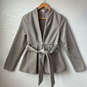 Selfie Gray Wool Blend Tie Waist Jacket XS Vintage Inspired Minimalist Coat